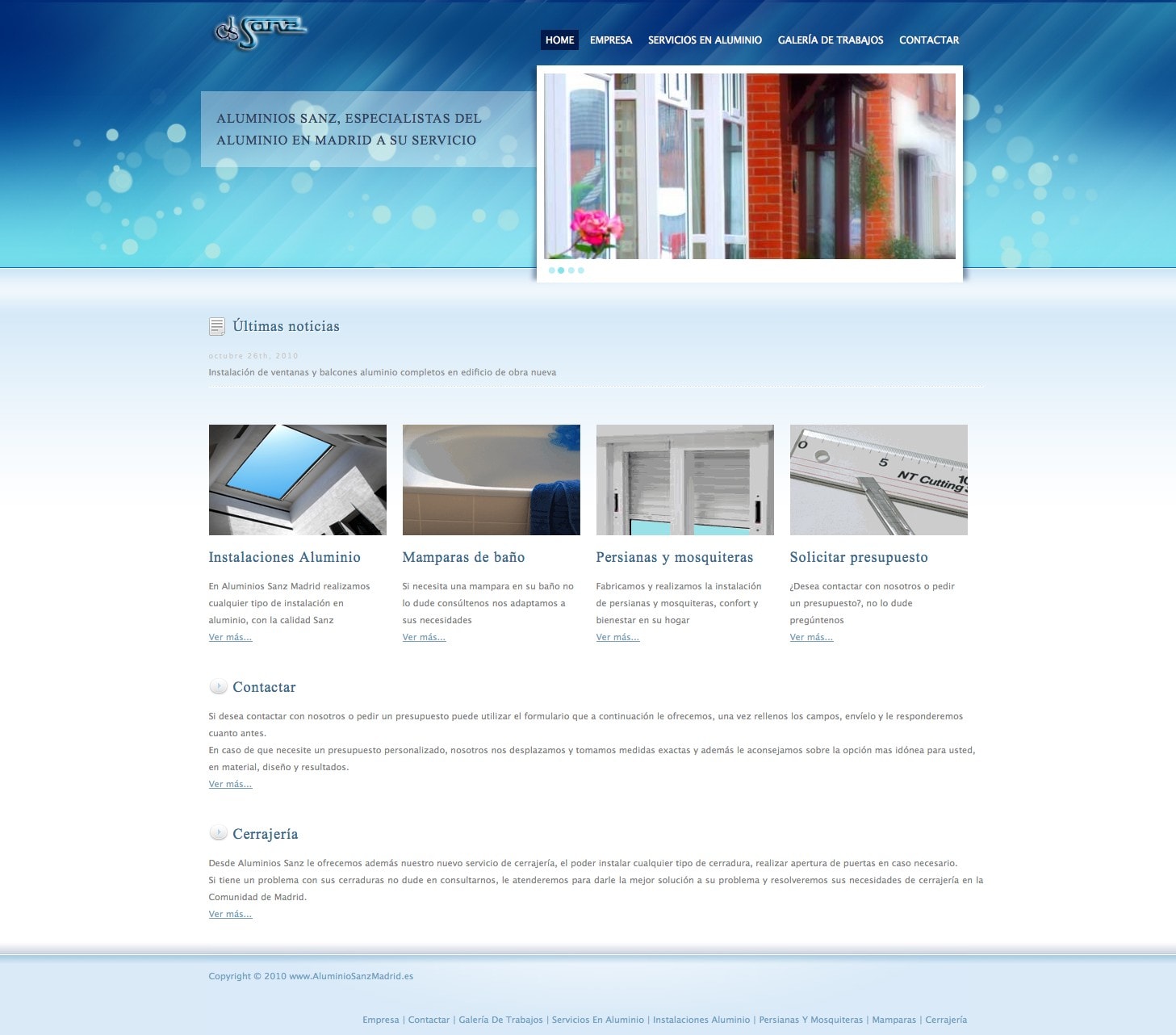 Diseño de pagina web para empresa aluminios en Madrid