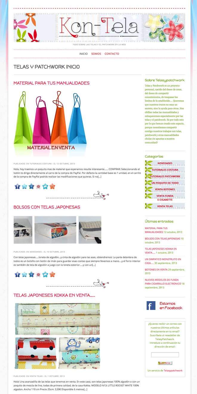 Diseño de blog para manualidades telas y patchwork