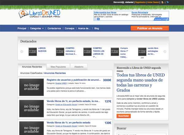 Diseño página web: librosdeuned usados y segunda mano UNED